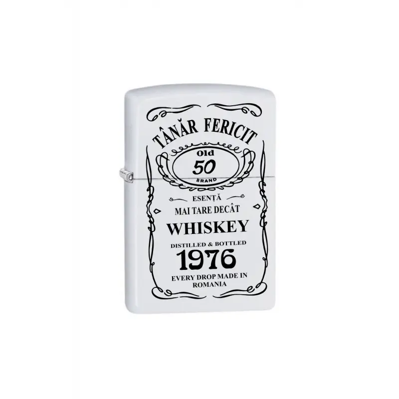 Tanar fericit 50, bricheta metalica gravata laser cu mesaj